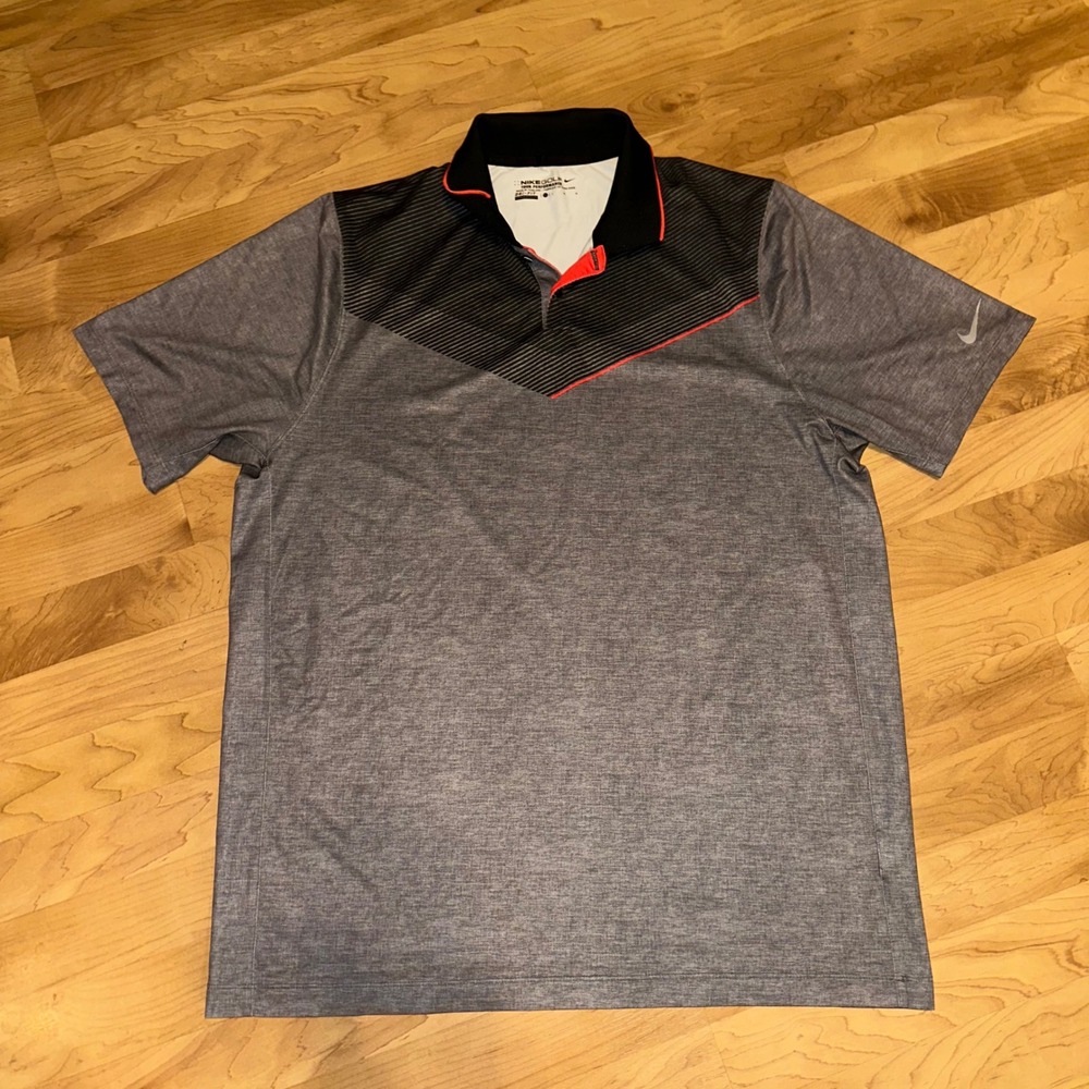 Nike Golf Tour Performance Polo Shirt Dri-FIT Athletic Gray Black Large